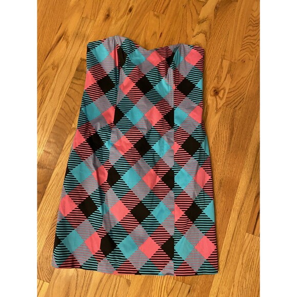 LOUDMOUTH GOLF Size 8 pink blue black check strapless dress  Bright - Picture 1 of 6